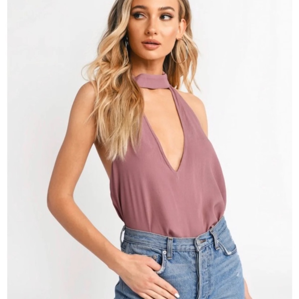 Tobi Deep Plunge Open Back Halter Top